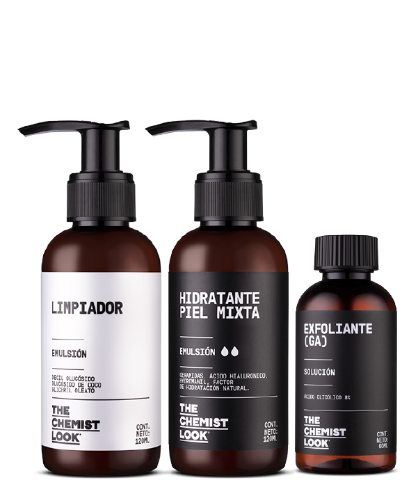 limpiador 120 mL emulsion hidratante piel mixta 120 mL y exfoliante acido glicolico 60 mL