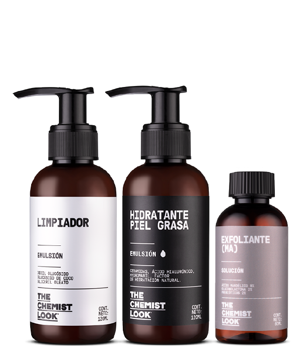 limpiador 120 mL emulsion hidratante piel grasa 120 mL y exfoliante acido mandelico 60 mL