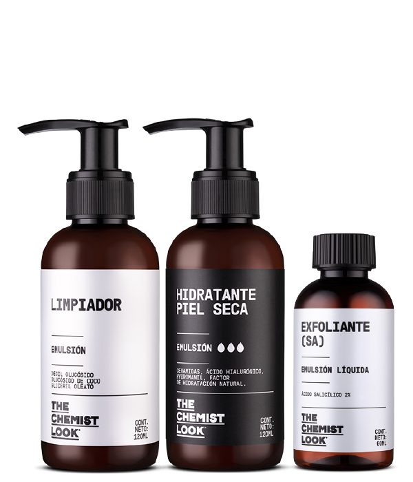 limpiador 120 mL emulsion hidratante piel seca 120 mL y exfoliante acido salicilico 60 mL