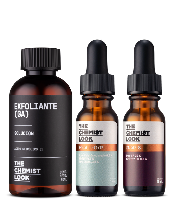 exfoliante acido glicolico 60 mL serum acido hialuronico 15 mL y serum acetil oxapeptido-3 15 mL