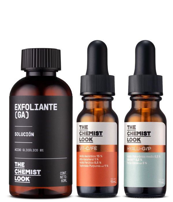 exfoliante acido glicolico 60 mL serum acido hialuronico 15 mL y serum vitamina c 15 mL